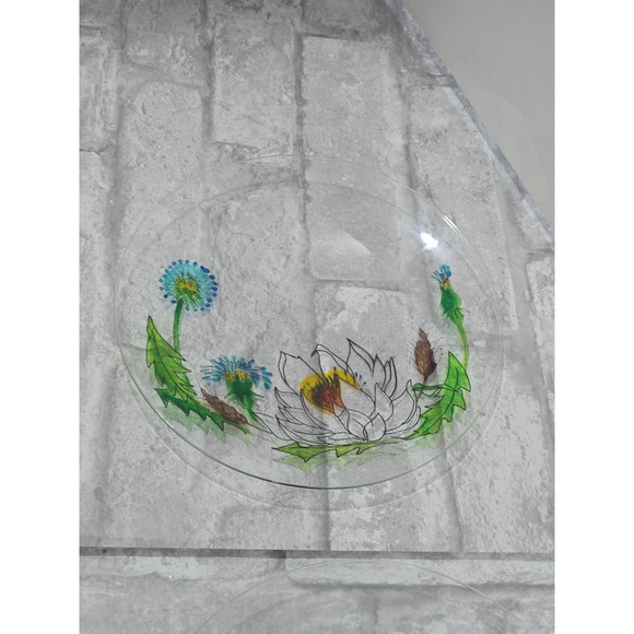 Hand painted Signed Glass‎ Salad Dessert Plates Reverse Floral Entomologist - Picture 6 of 16